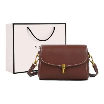 VINEY Cow Leather Shoulder Bag, Crossbody Bag, Small Square Bag Regular Women's Coffee