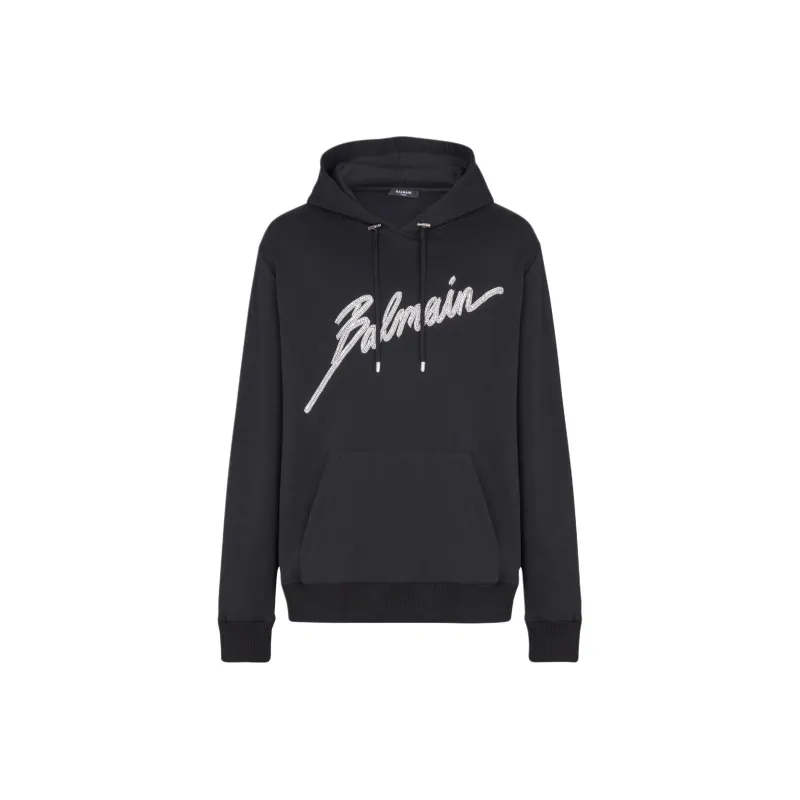 BALMAIN Letter Embellished Drawstring Hoodie-0