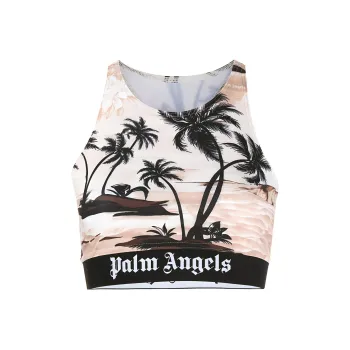 PALM ANGELS Palm Tree Printed Crop Tank Top