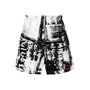 Alexander McQueen Pattern Printed Logo Embroidered Swim Shorts
