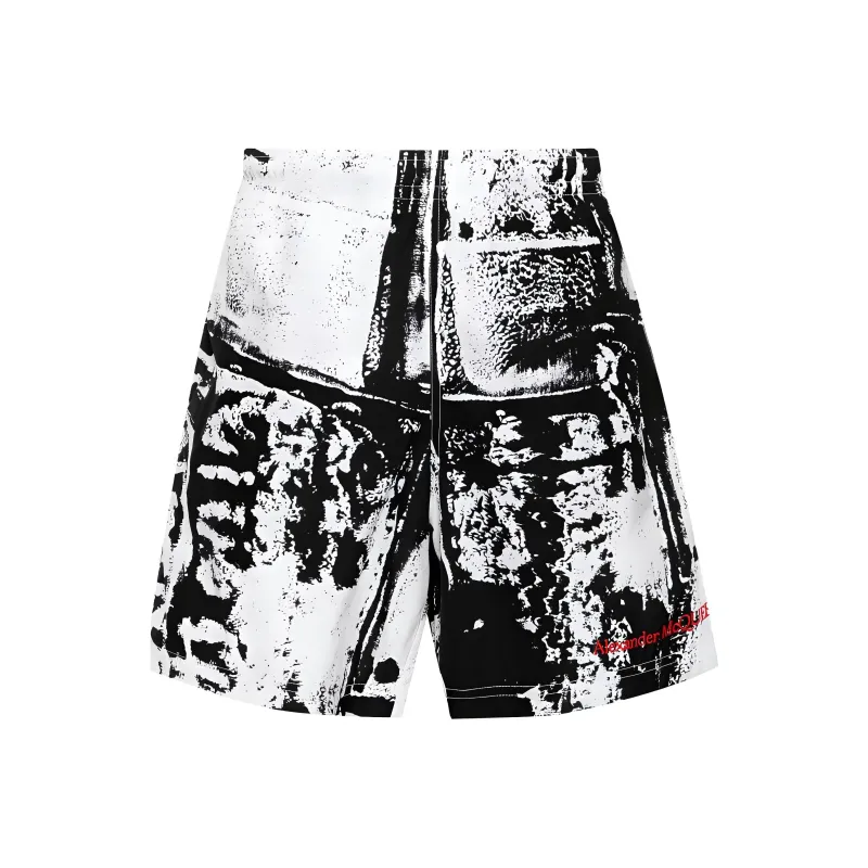 Alexander McQueen Pattern Printed Logo Embroidered Swim Shorts-0