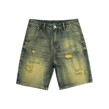 FAIRWHALE Denim Shorts Unisex Green Yellow