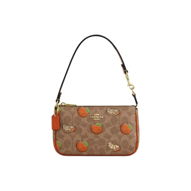 COACH Nolita Coated Canvas Pochette One Shoulder Handbag Trumpets Women's Brown & Yellow & Mixed Color-0