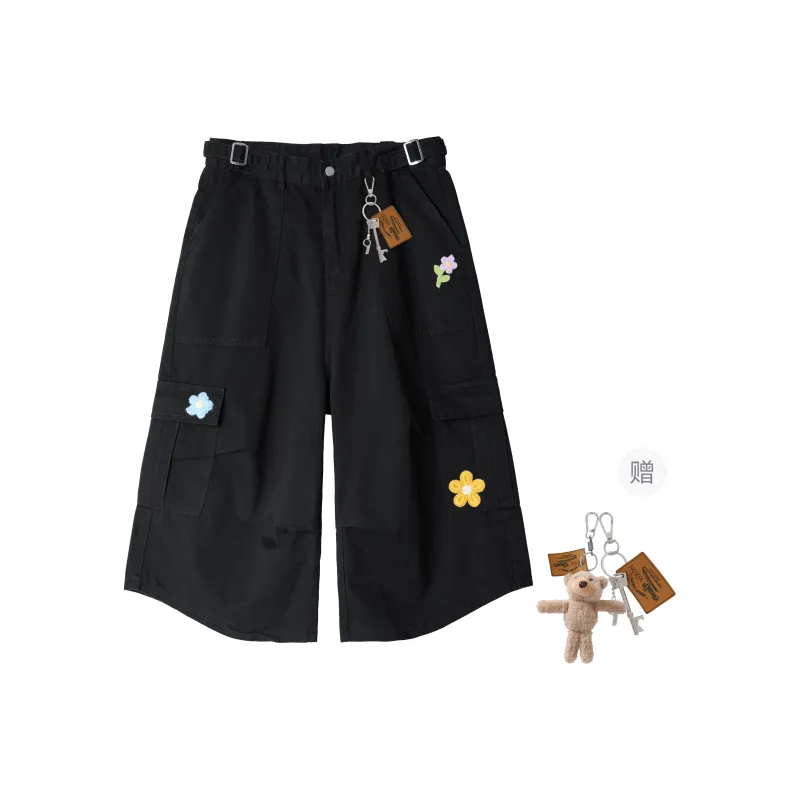 HOKLV Denim Shorts Unisex Burgundy-46