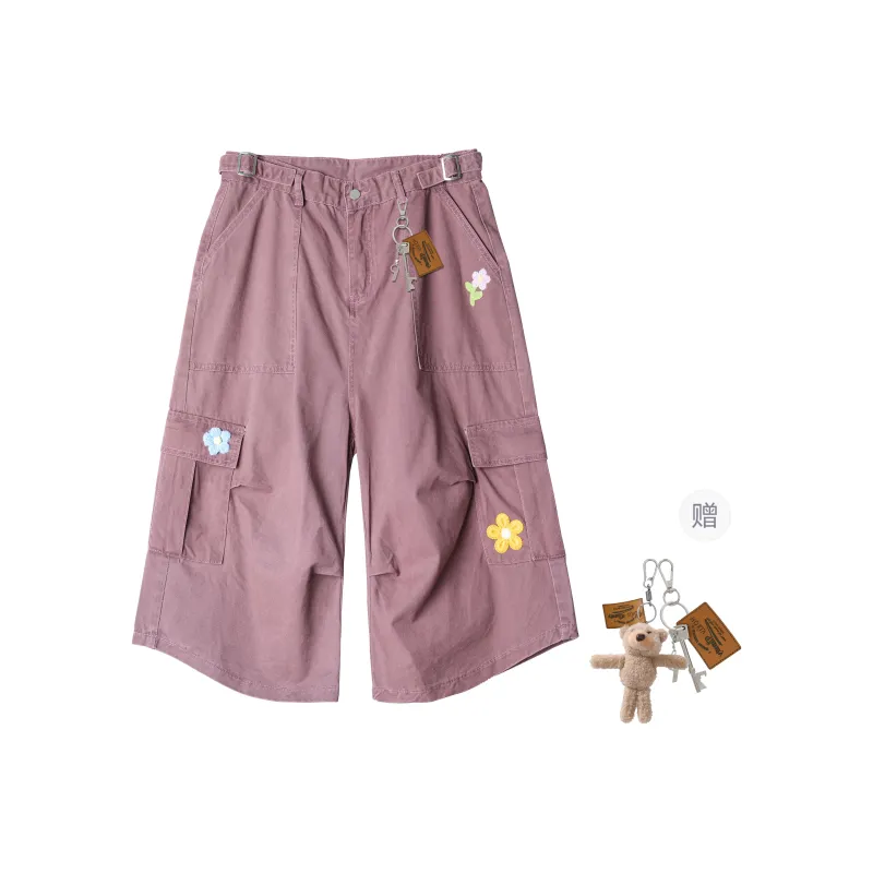 HOKLV Denim Shorts Unisex Burgundy-26