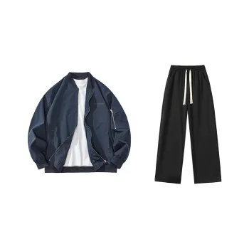 LIVINGTOWN Casual Sportswear Unisex Navy Blue Coat+Black Pants
