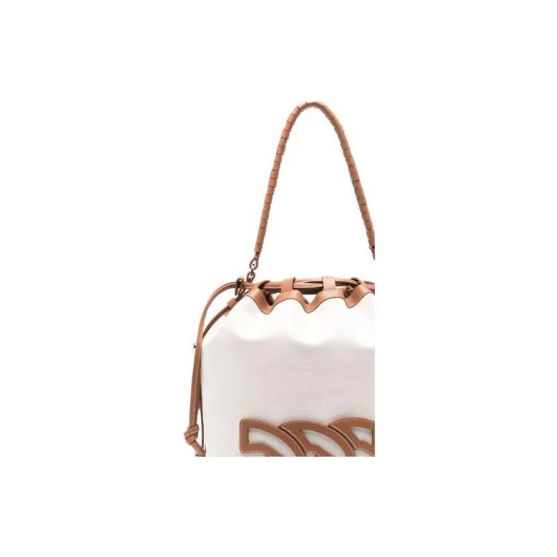 Casadei Calfskin Bucket Bag Handbag Women's White & Brown-3
