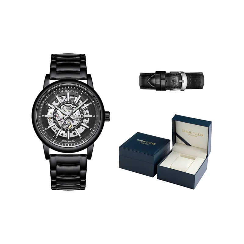CARLIECULLEN Black Knight Series Automatic Mechanical Movement Stainless Steel Watchband Watch Men's Watches Black Dial-24