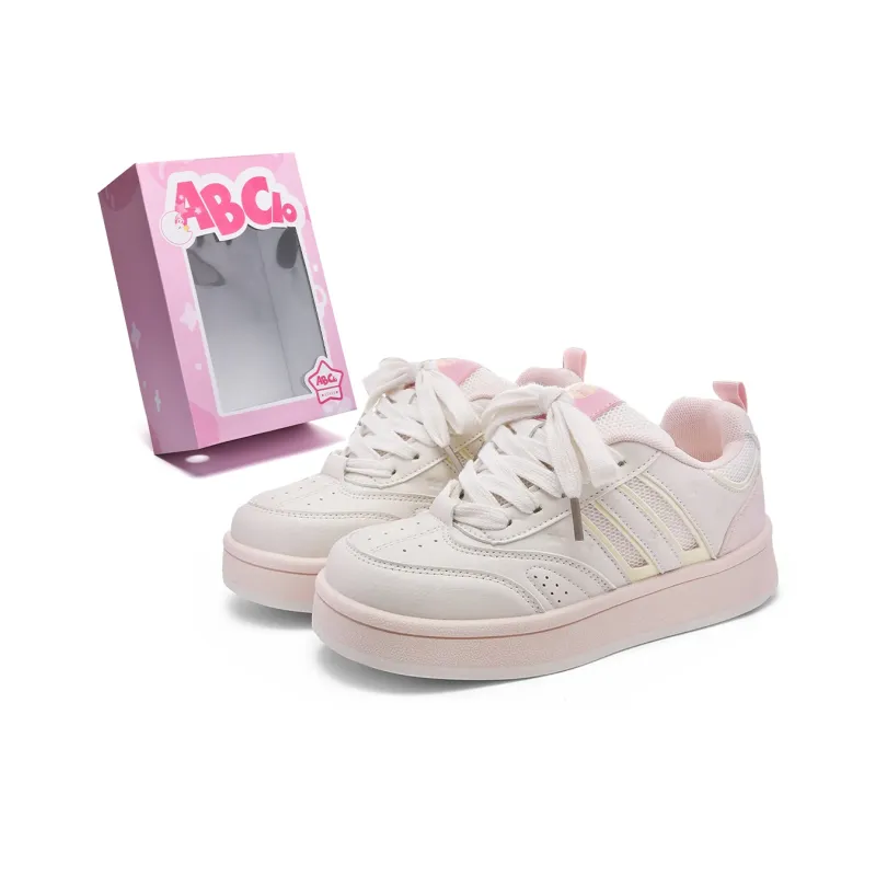ABCIO Skateboard Shoes Women's Low Top Beige Yellow/Pink White/White Red-5