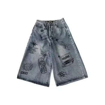 PAINT STAIN Denim Shorts Unisex Blue