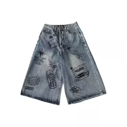 PAINT STAIN Denim Shorts Unisex Blue