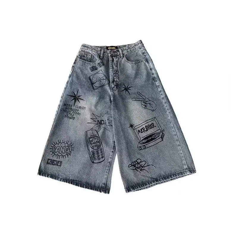 PAINT STAIN Denim Shorts Unisex Blue-0
