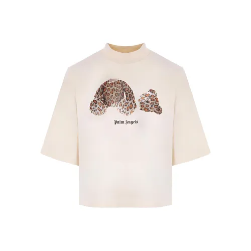 PALM ANGELS Women'ss Leopard Bear Cropped T Shirt Off White/Brown