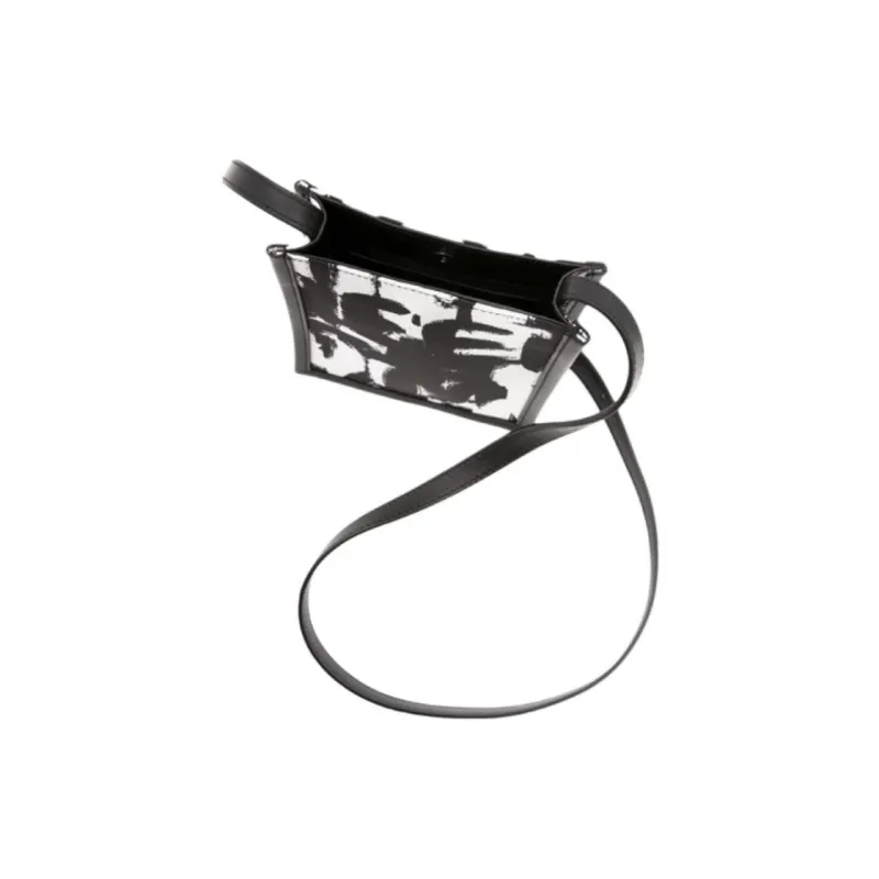 Alexander McQueen Graffiti Polyester Shoulder Bag, Crossbody Bag Mini Men's Black/White-3