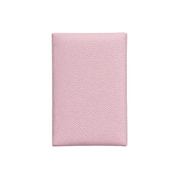 HERMES Calvi Epsom Calfskin Card Holder Women's Rose Pink