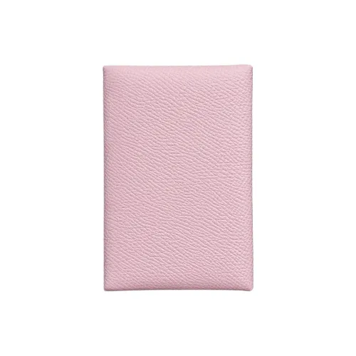 HERMES Calvi Epsom Calfskin Card Holder Women's Rose Pink