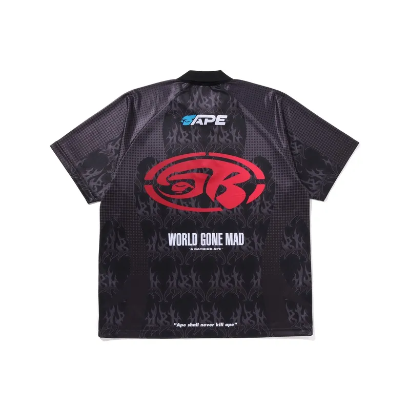 Bape Flame Pattern Overall Print Half Zip Relax Fit Polo Shirt-1