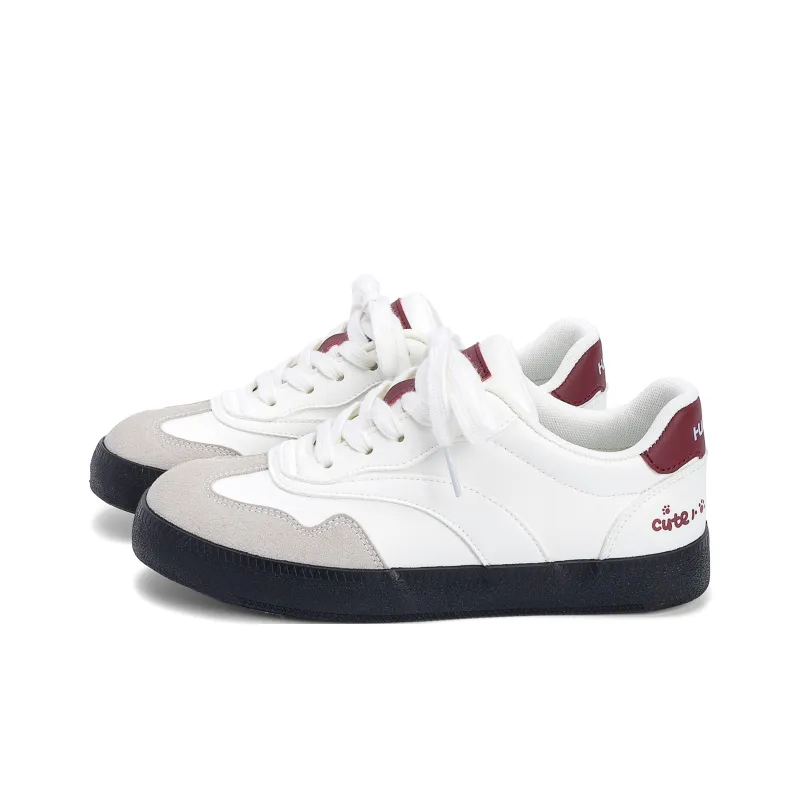HUANQIU Coverage Height Increase Low Top Skateboard Shoes Women's Beige Red-1