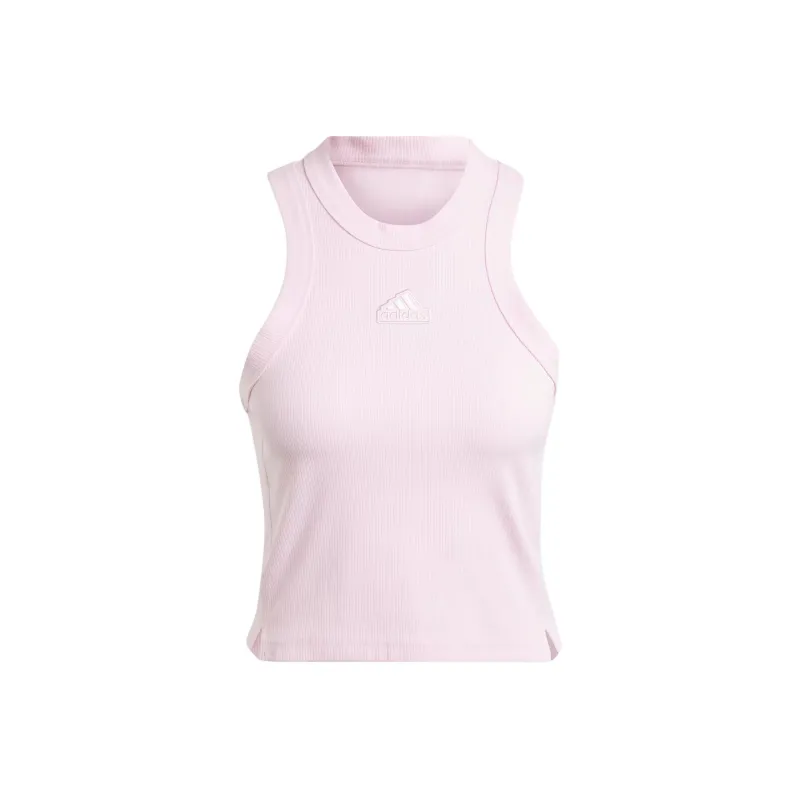 Adidas Lounge Ribbed Crop Tank Top Tank Tops Women's Pink-0