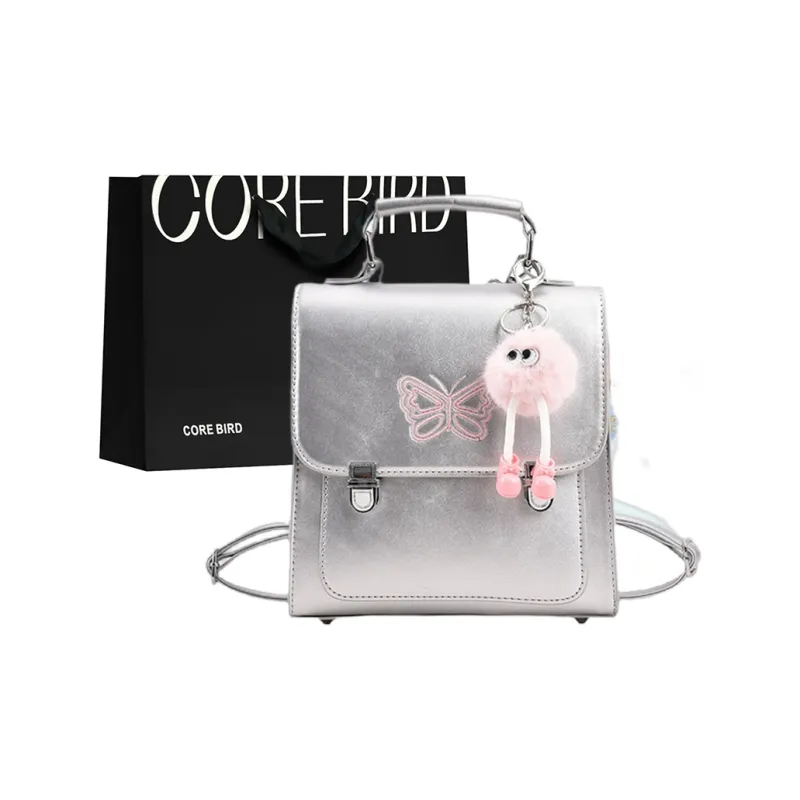 CORE BIRD PU Handbag Shoulder Bag Backpack Unisex Black/Silver/Coffee-0