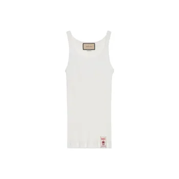 GUCCI Logo patch Ribbed Cotton Tank Top