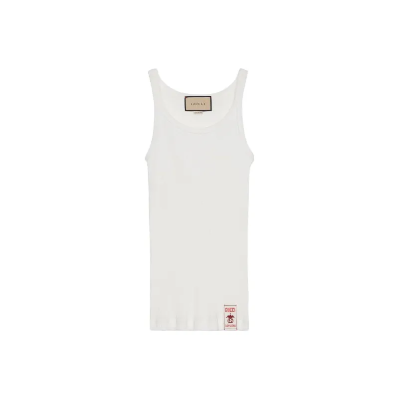 GUCCI Logo patch Ribbed Cotton Tank Top-0