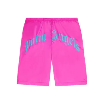 PALM ANGELS Curved Logo Elastic Waist Swim Shorts
