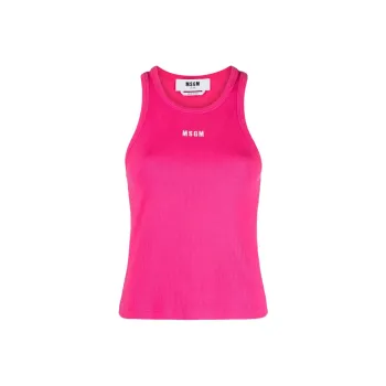 MSGM Logo Embroidered Sleeveless Ribbed Tank Top