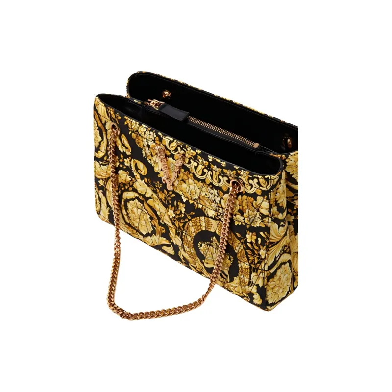 VERSACE Silk Handbag Shoulder Bag Women's Gold & Black-2