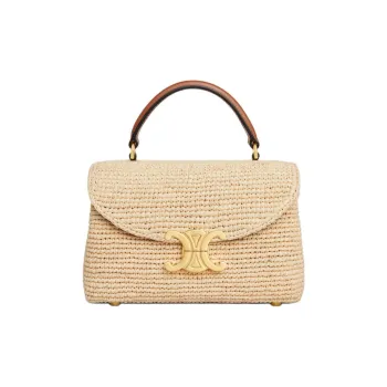 CELINE TEEN NINO Plant Material With Cow Leather One Shoulder Handbag Women's Natural & Tan