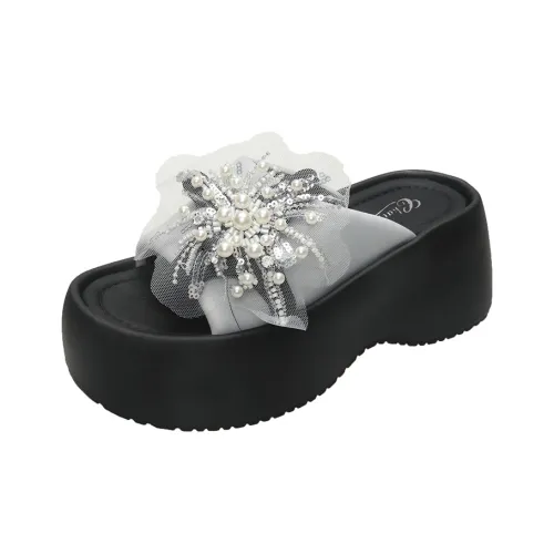 AJPAP Rubber Sole Rhinestone Woven Slip Resistant Odor Resistant Abrasion Resistant Slide Slippers Women's