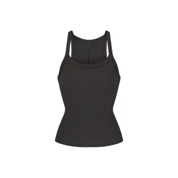 SKIMS COTTON RIB PICOT SCOOP TANK Tank Tops Women's SOOT/Smoke Gray