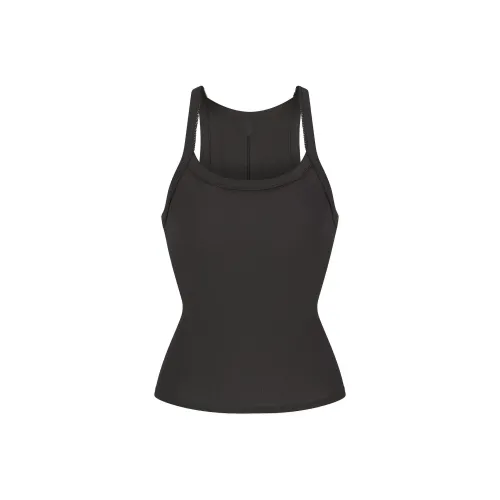 SKIMS COTTON RIB PICOT SCOOP TANK Tank Tops Women's SOOT/Smoke Gray