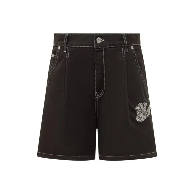 OFF WHITE Embroidered logo Denim Shorts-0