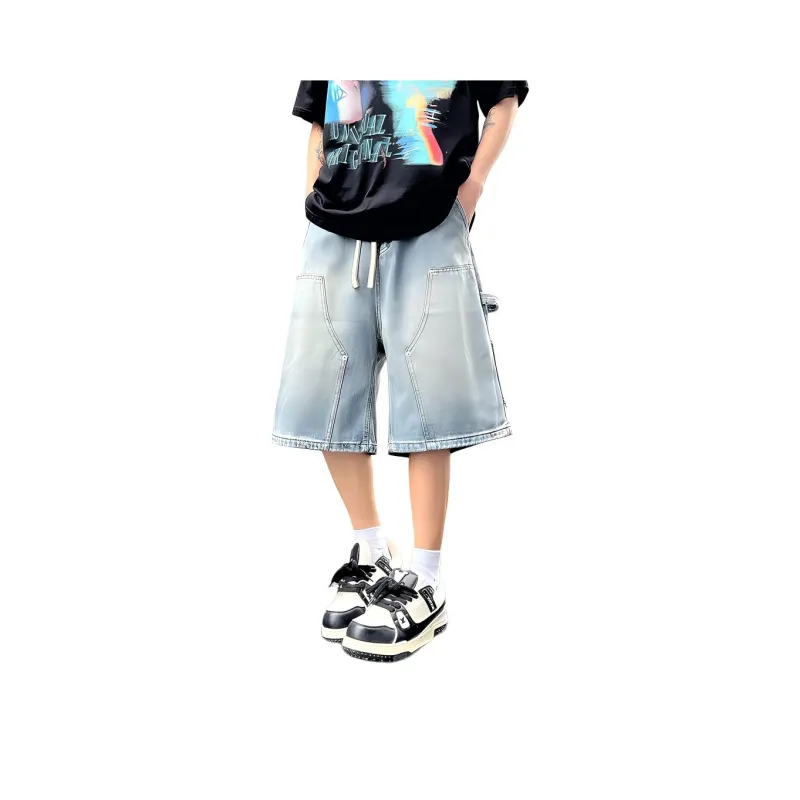 BEAR UNION Denim Shorts Unisex Distressed White Gray-10