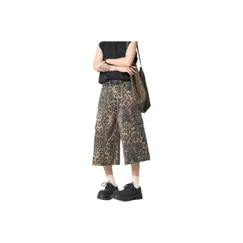 Lulifama Denim Shorts Unisex Leopard Print