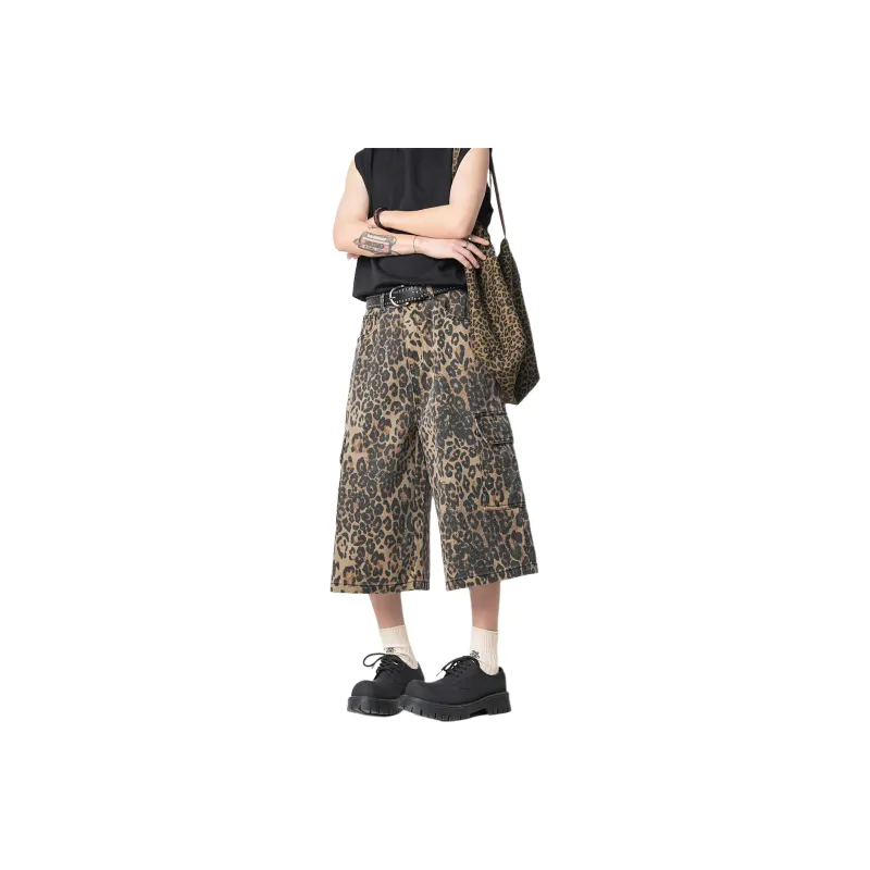 Lulifama Denim Shorts Unisex Leopard Print-0