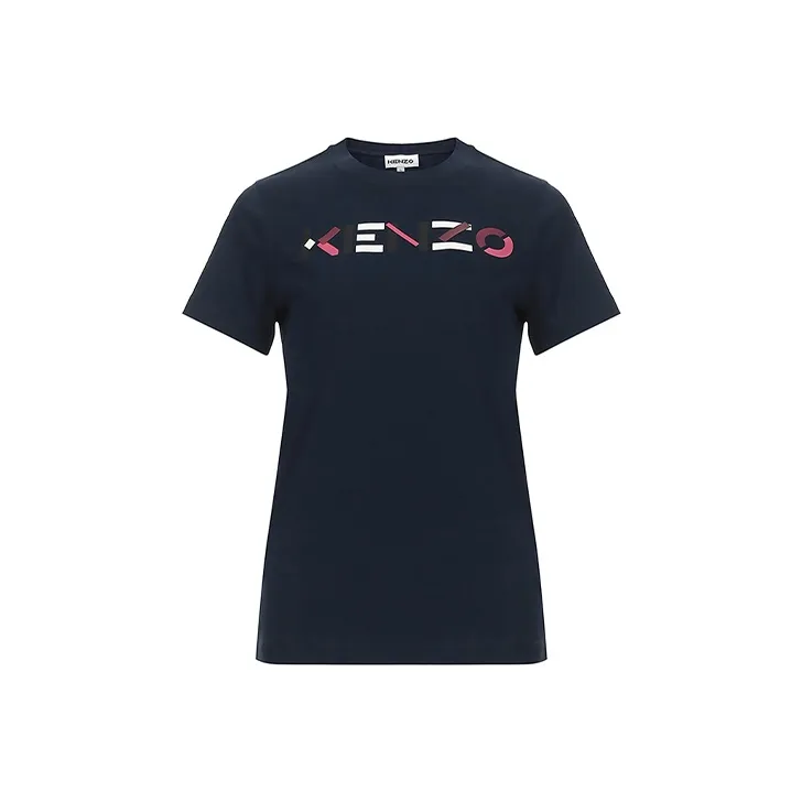 KENZO Letter Logo T Shirts Women's Navy-0