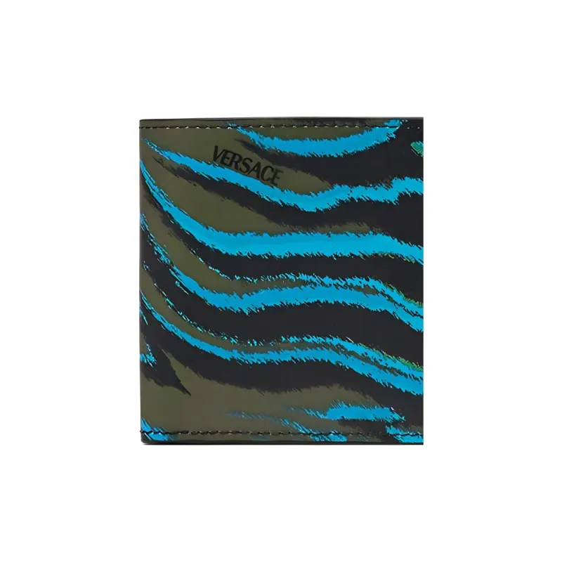 VERSACE Cow Leather Wallet Men's Black/Blue-2
