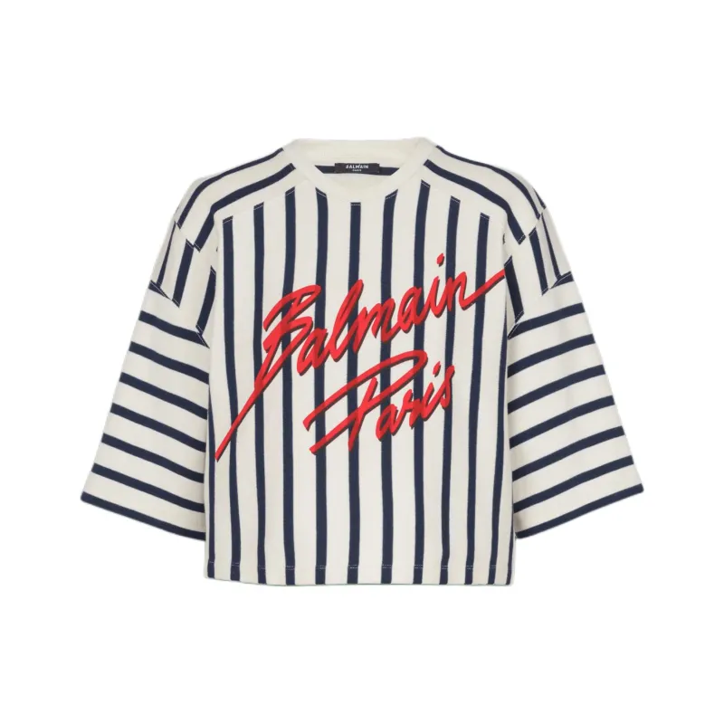 BALMAIN Striped Baseball Top-0