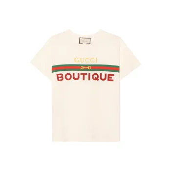 GUCCI Boutique Print Cotton T shirt White
