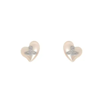 Vivienne Westwood Leather, Brass Stud Earrings Unisex Silver, Cream Rose