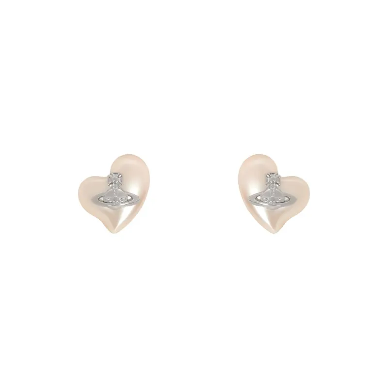 Vivienne Westwood Leather, Brass Stud Earrings Unisex Silver, Cream Rose-0
