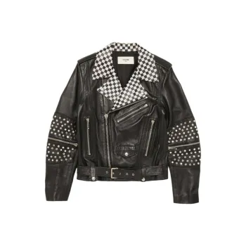 CELINE Hedi Slimane Damier Checkered Leather Moto Biker Jacket