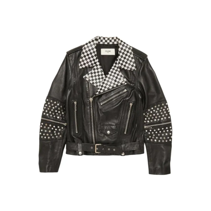 CELINE Hedi Slimane Damier Checkered Leather Moto Biker Jacket-0