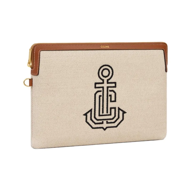 CELINE Fabric With Cow Leather Clutch Small Size Women's Natural & Tan-2