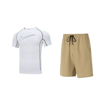 Nike Casual Sportswear Men White T-Shirt+Khaki Shorts