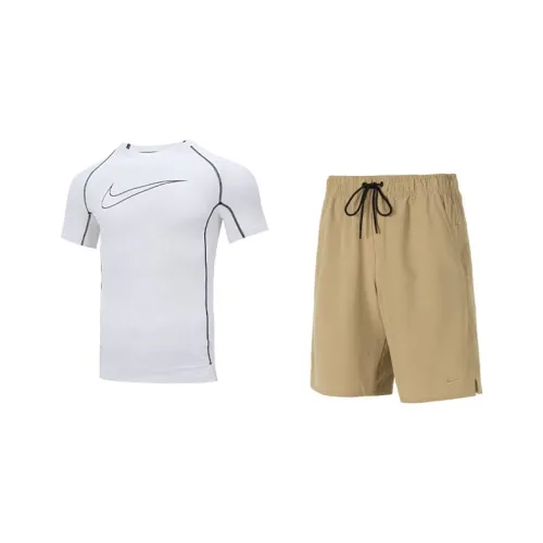 Nike Casual Sportswear Men White T-Shirt+Khaki tiered shorts