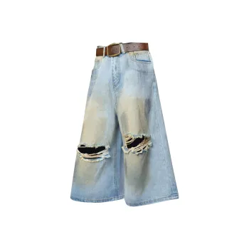 MIIOW Trend Party Series Denim Shorts Unisex Ice Blue Actual Product Without Belt