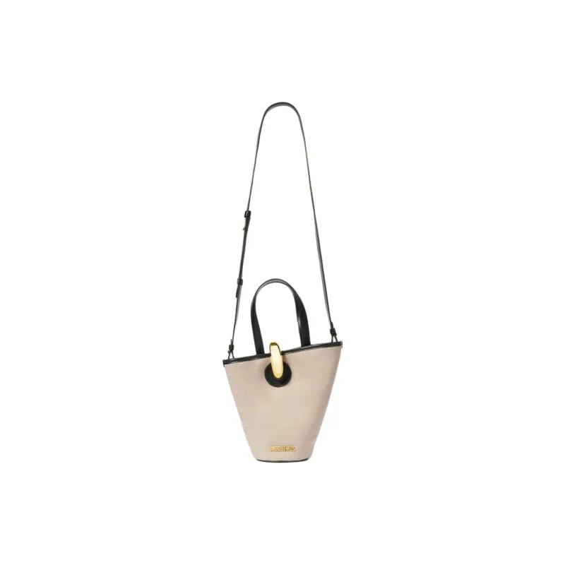 Jacquemus Cotton With Linen Bucket Bag, One Shoulder Handbag Small Size Women's Light Taupe-1